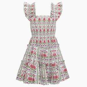 Hill House Home The Charlotte Nap Dress - Green Floral Block Stripe Size SGreen